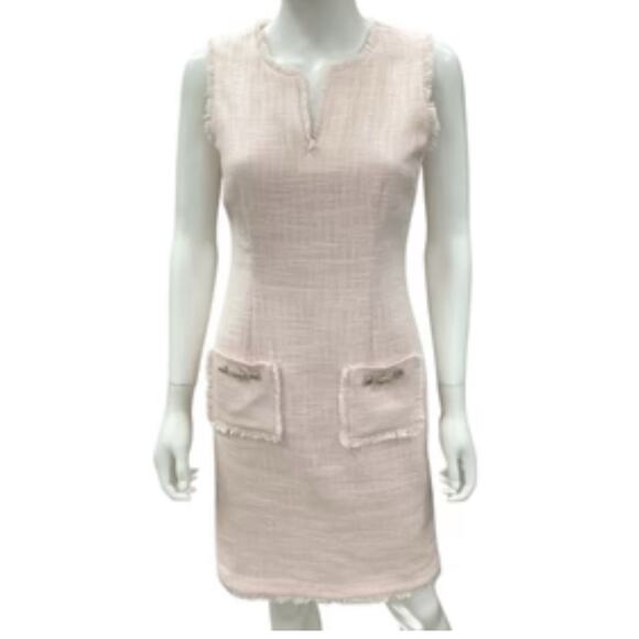 KARL LAGERFELD TWEED PINK DRESS WITH POCKETS AND JEWELED BOTTONS SZ 14 - Picture 1 of 7
